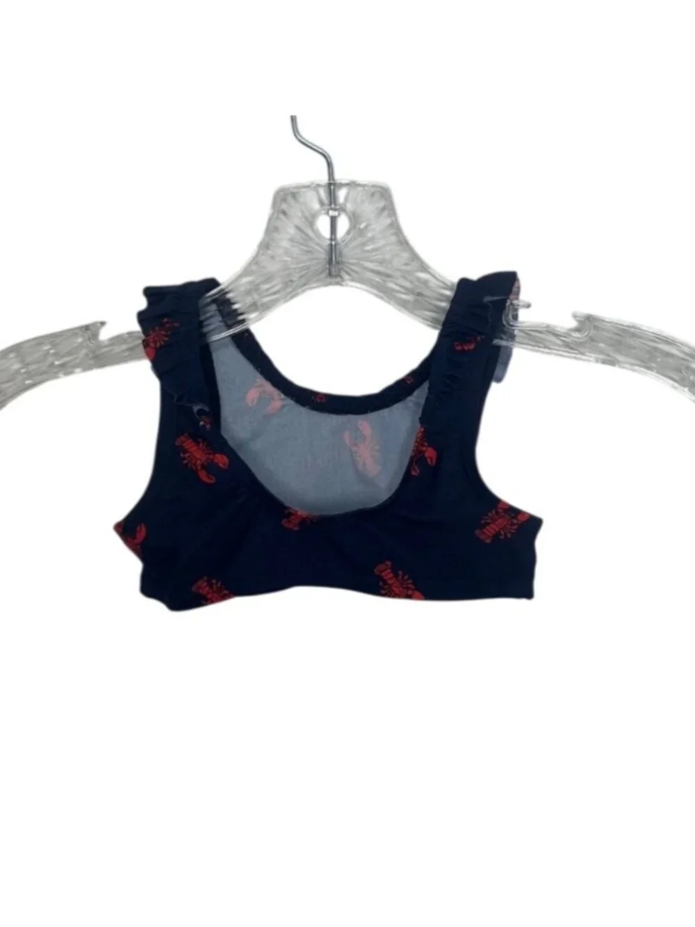 Old Navy Toddler Lobster Print Ruffle Bikini Top Girls 18-24M Blue Red Swim
